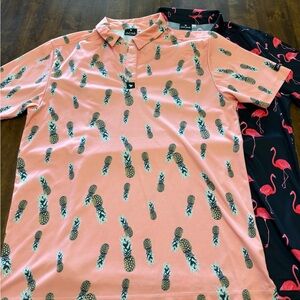 2 Men’s Bad Birdie Golf Polos Medium Pineapple Flamingo